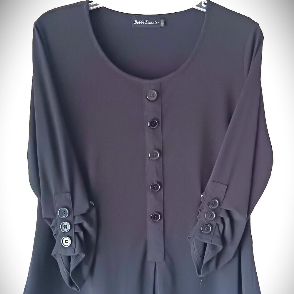 Bobbi Dazzler Woman's Top Blouse Black Size L 3/4" Sleeves Embellished Whimsy